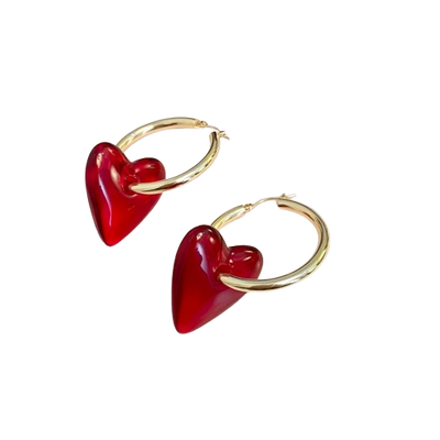 Vintage Red Heart Drop Earrings