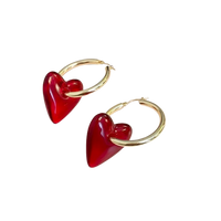 Vintage Red Heart Drop Earrings