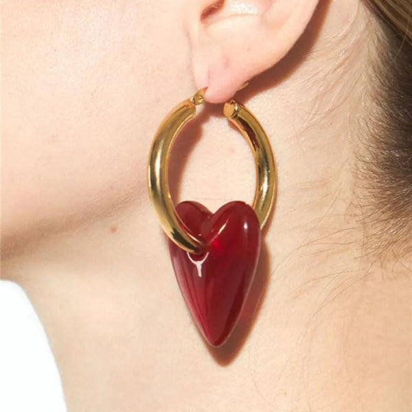 Vintage Red Heart Drop Earrings
