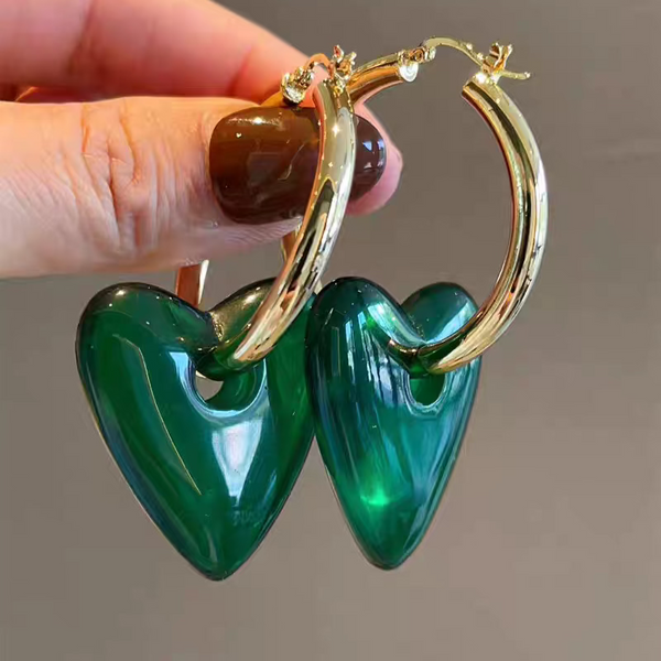 Vintage Green Heart Drop Earrings