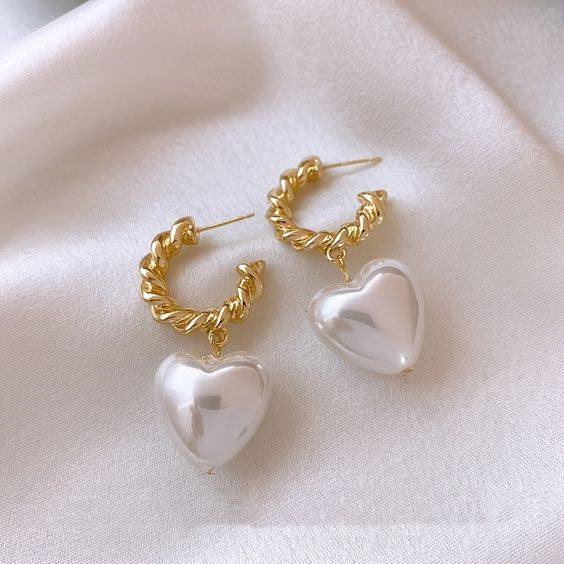 Heart Shaped Pearl Earrings